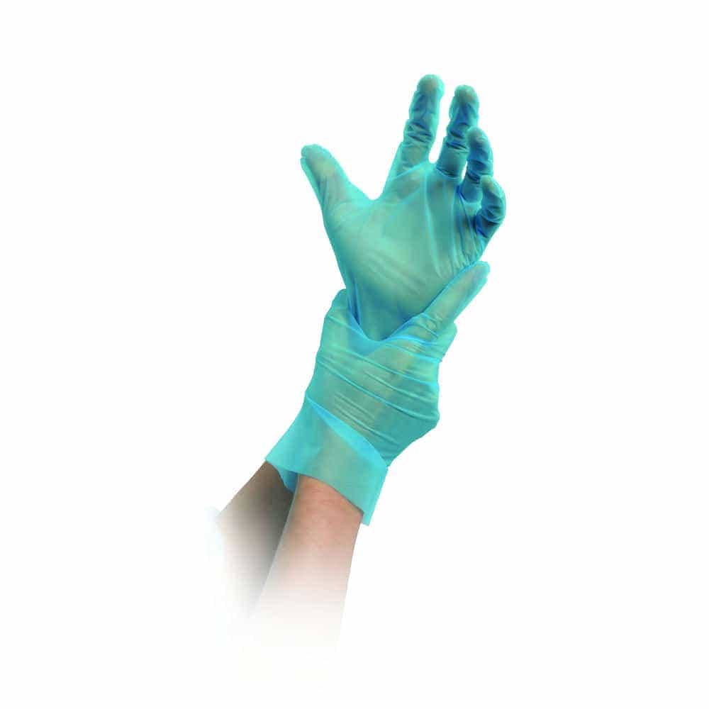 Evolutio-blau-HS-angezogen-Finger-gekr-mmt-CMYK-neu MaiMed–evolution, Einmalhandschuhe aus Polyethylen, unsteril