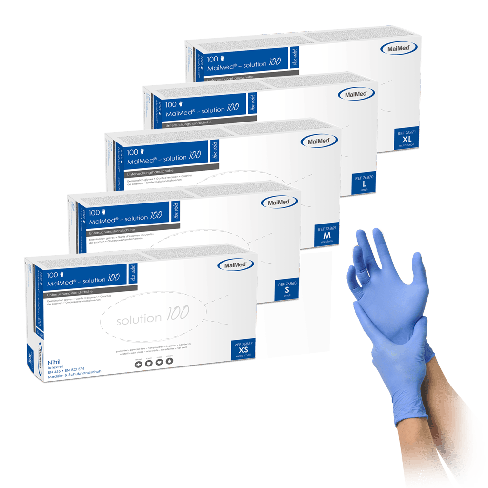MaiMed® solution 100 PF einweg-handschuhe, Nitril, Untersuchungshandschuhe, Schutzhandschuhe, Größe XS-XL