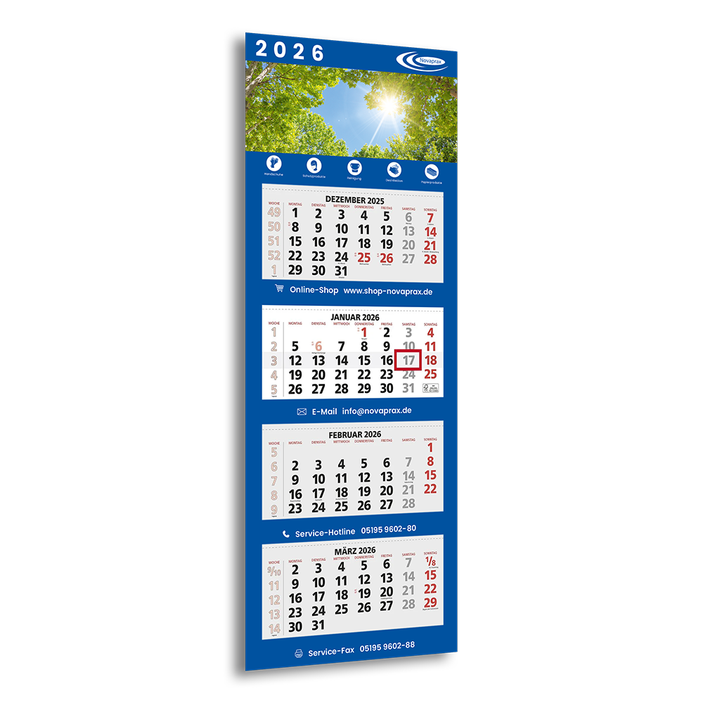 Novaprax 4-Monats-Wandkalender 2026 Text, Kalender